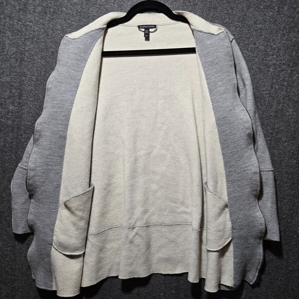 Eileen Fisher Boiled Merino Wool Heather Gray Zip Front Knit Mid Length Jacket M - Picture 5 of 8